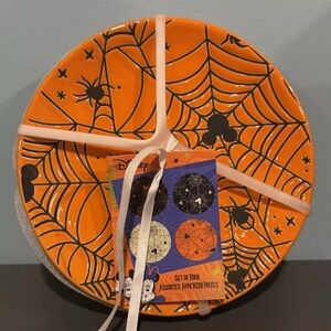 Disney Halloween Mickey Mouse Set of 4 Spider Web Appetizer Plates Assorted New